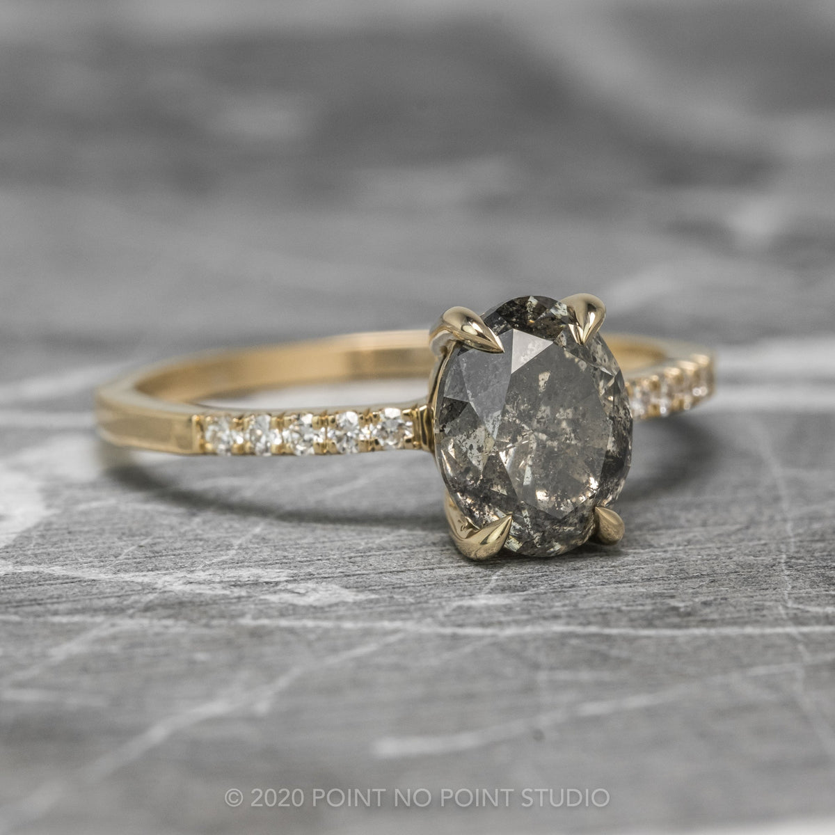 2.23 Carat Salt and Pepper Oval Diamond Engagement Ring, Basket Jules Setting