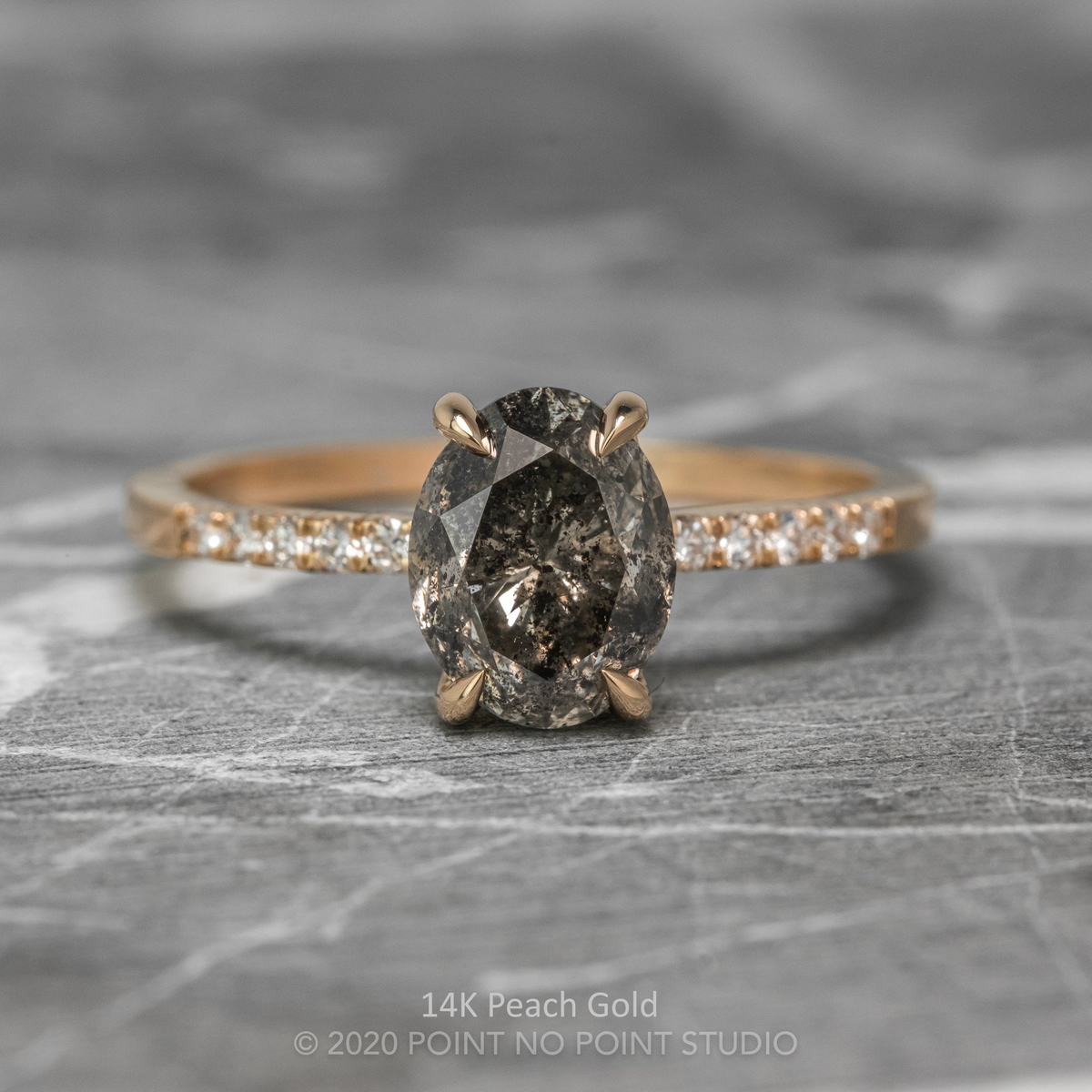 2.23 Carat Salt and Pepper Oval Diamond Engagement Ring, Basket Jules Setting