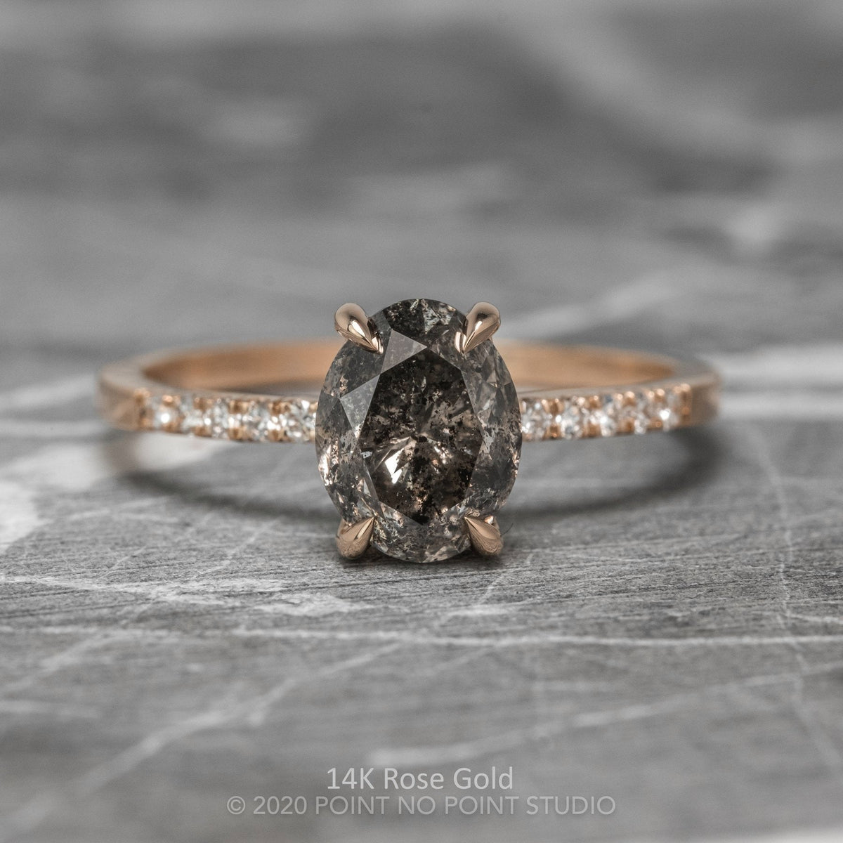 2.23 Carat Salt and Pepper Oval Diamond Engagement Ring, Basket Jules Setting