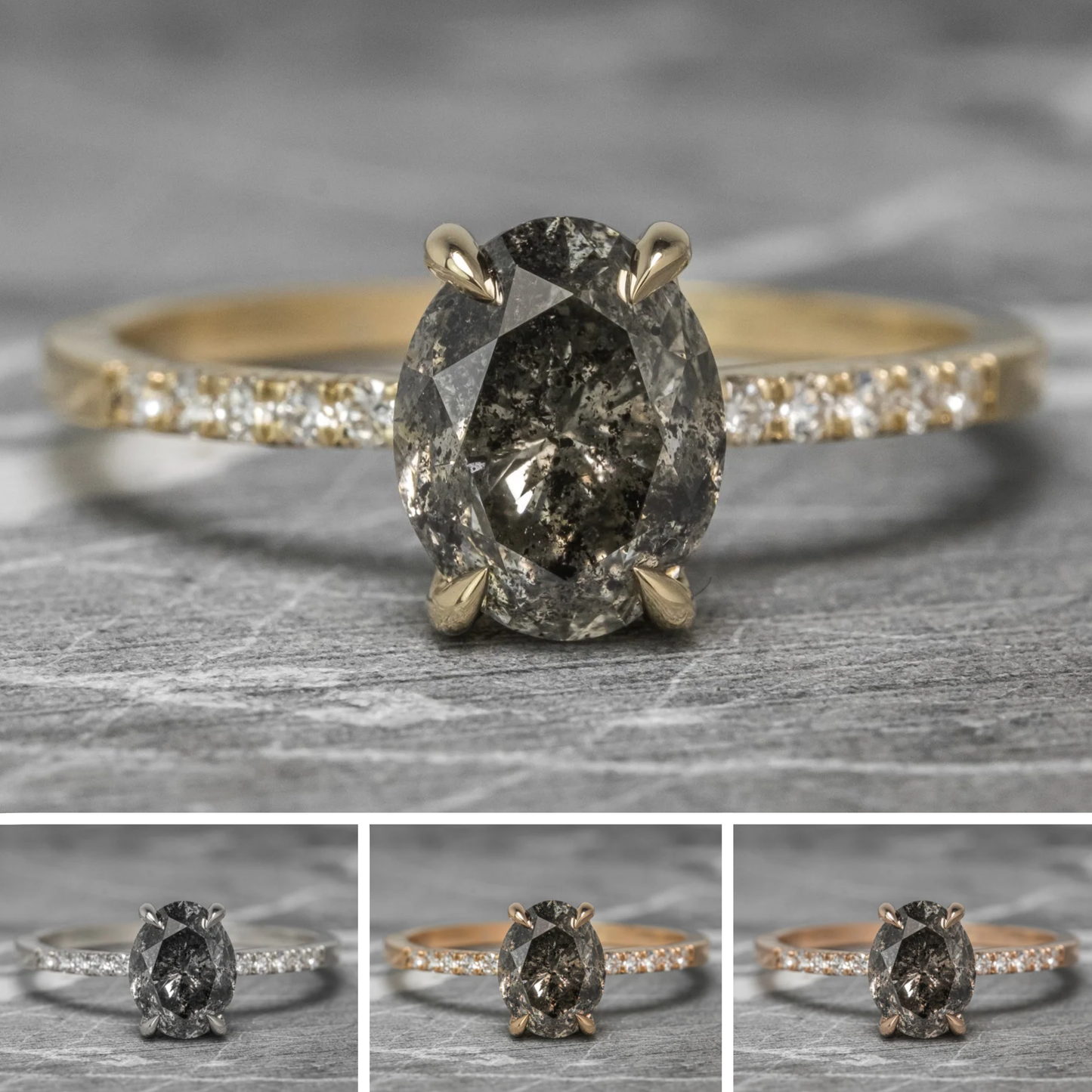 2.23 Carat Salt and Pepper Oval Diamond Engagement Ring, Basket Jules Setting