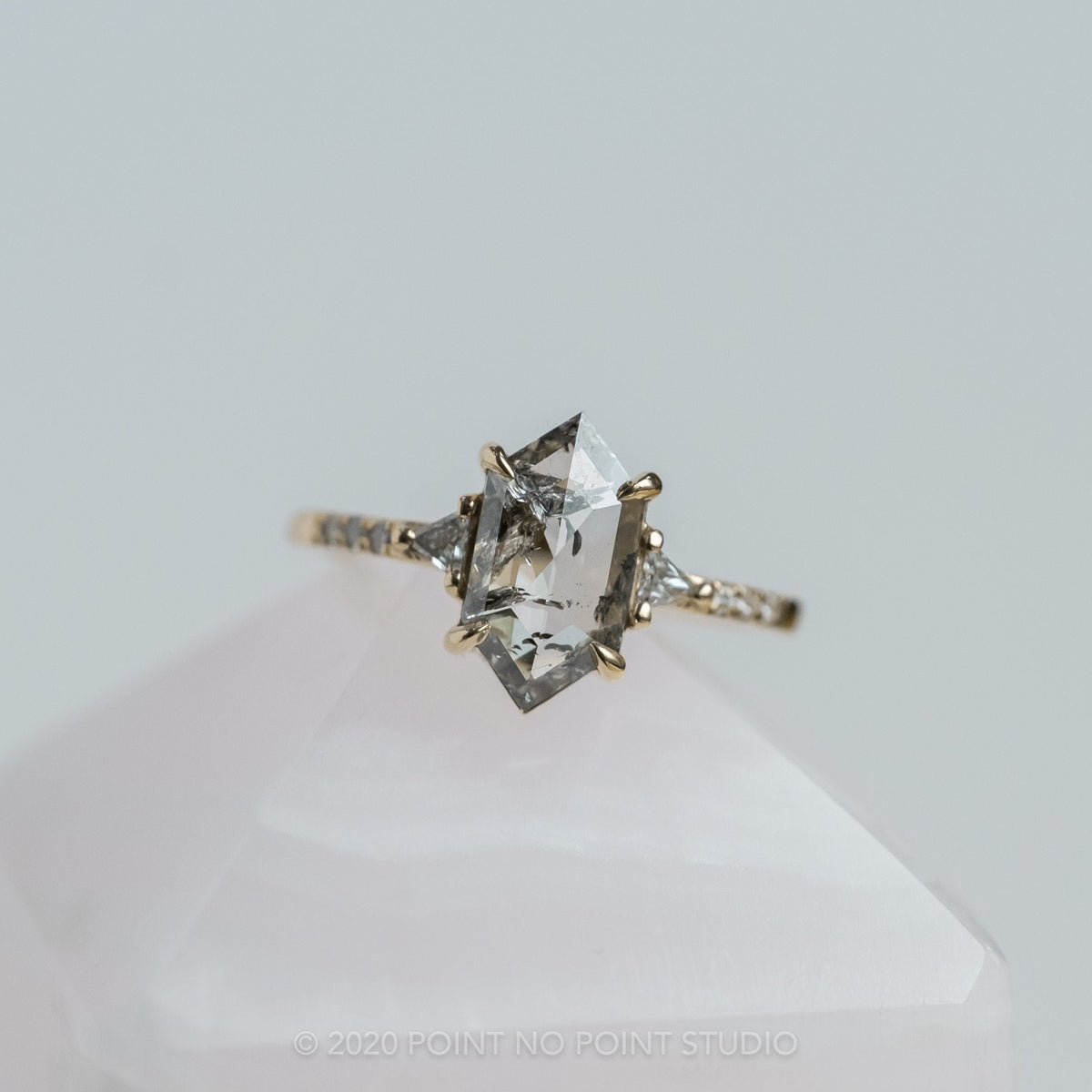 1.64 Carat Salt and Pepper Hexagon Diamond Engagement Ring, Eliza Setting
