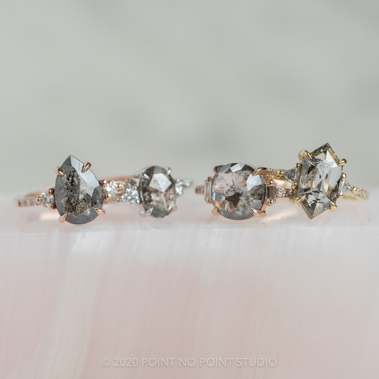 1.64 Carat Salt and Pepper Hexagon Diamond Engagement Ring, Eliza Setting