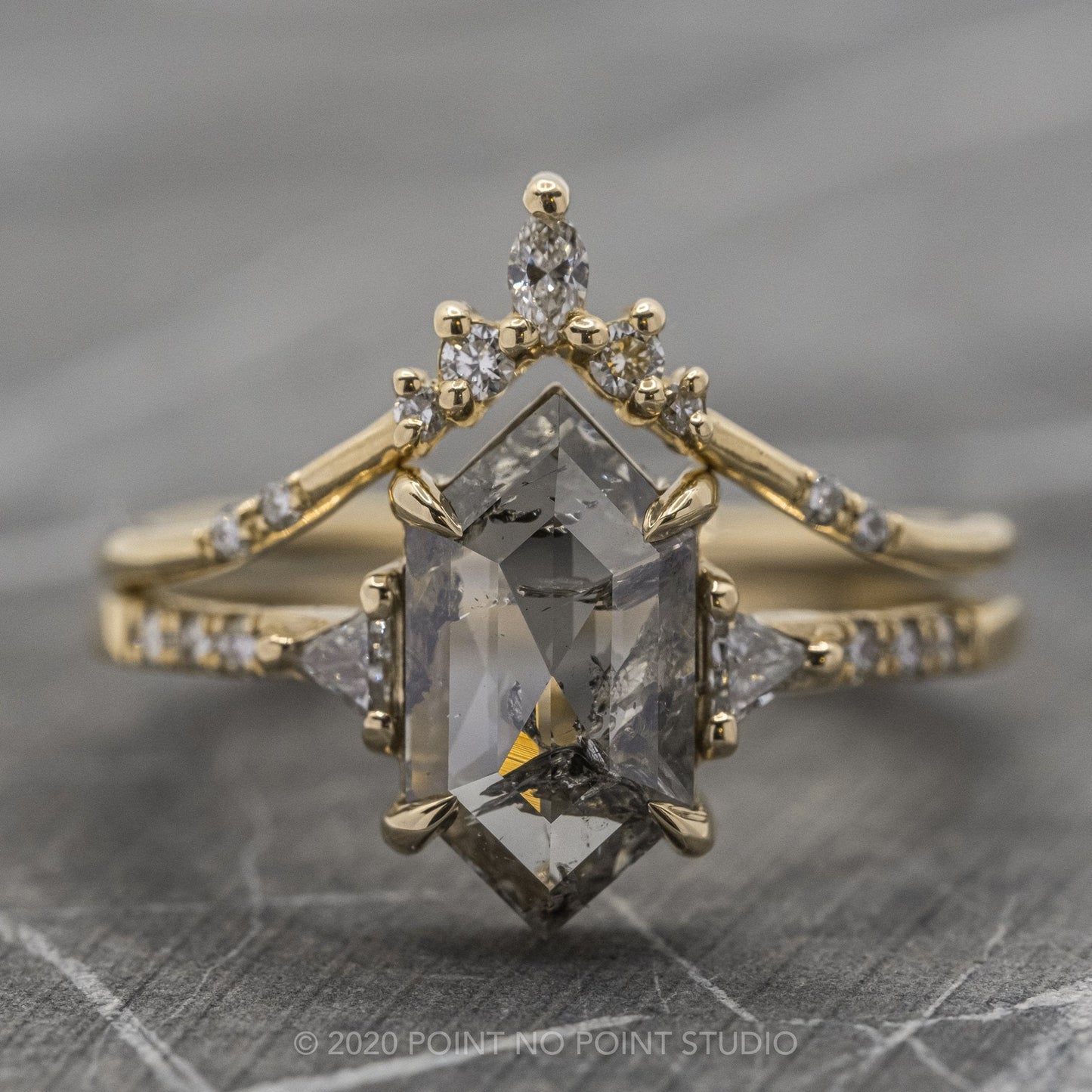 1.64 Carat Salt and Pepper Hexagon Diamond Engagement Ring, Eliza Setting