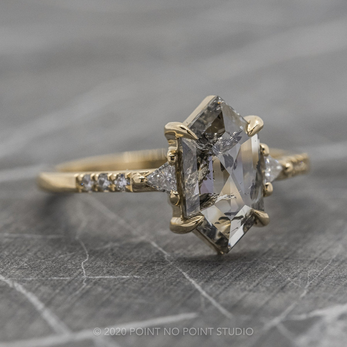 1.64 Carat Salt and Pepper Hexagon Diamond Engagement Ring, Eliza Setting