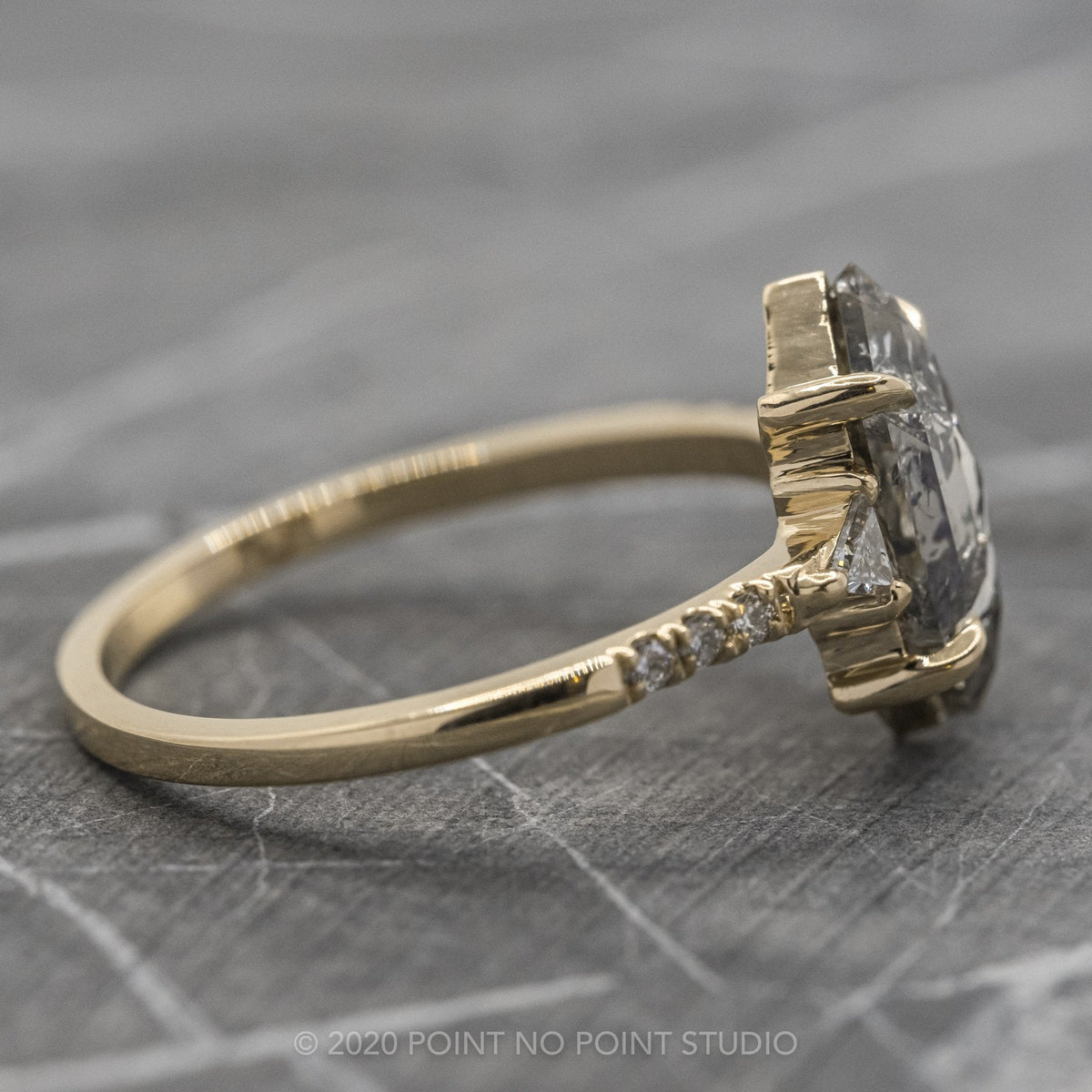 1.64 Carat Salt and Pepper Hexagon Diamond Engagement Ring, Eliza Setting