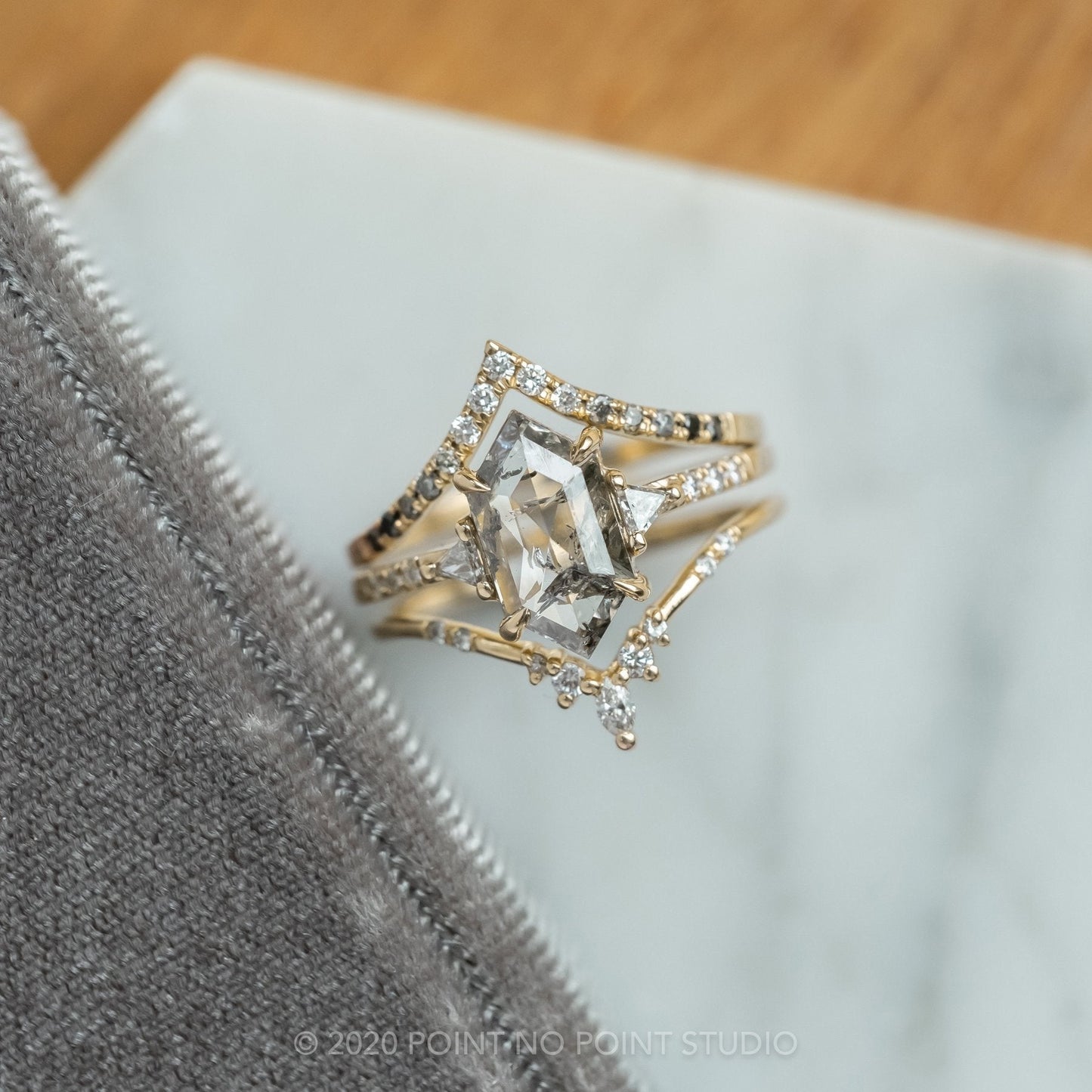 1.64 Carat Salt and Pepper Hexagon Diamond Engagement Ring, Eliza Setting