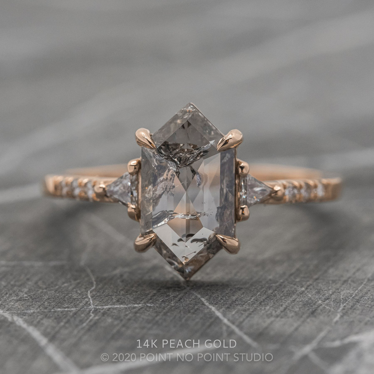 1.64 Carat Salt and Pepper Hexagon Diamond Engagement Ring, Eliza Setting