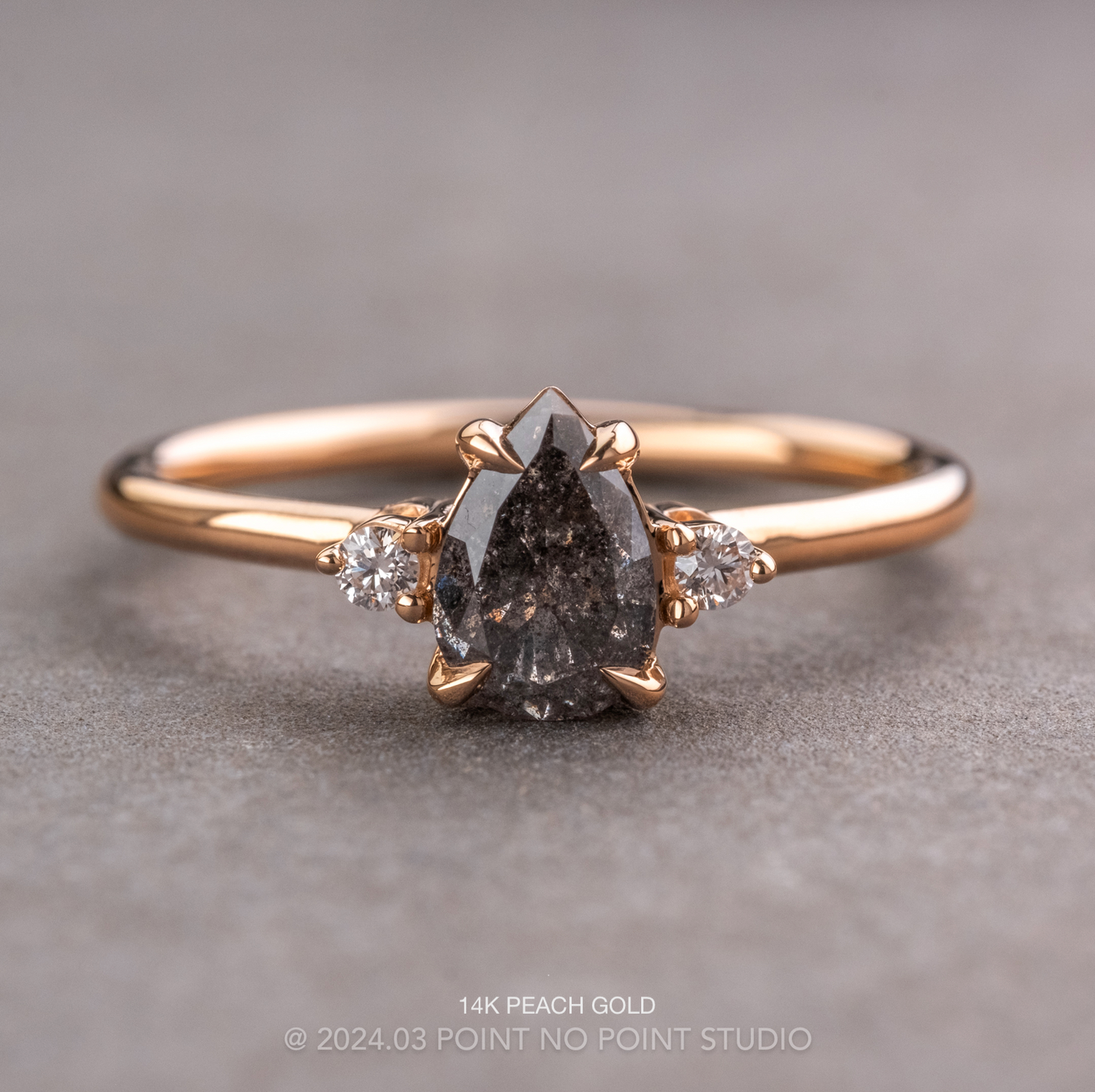 1.63 Carat Salt and Pepper Pear Diamond Engagement Ring, Zoe Setting