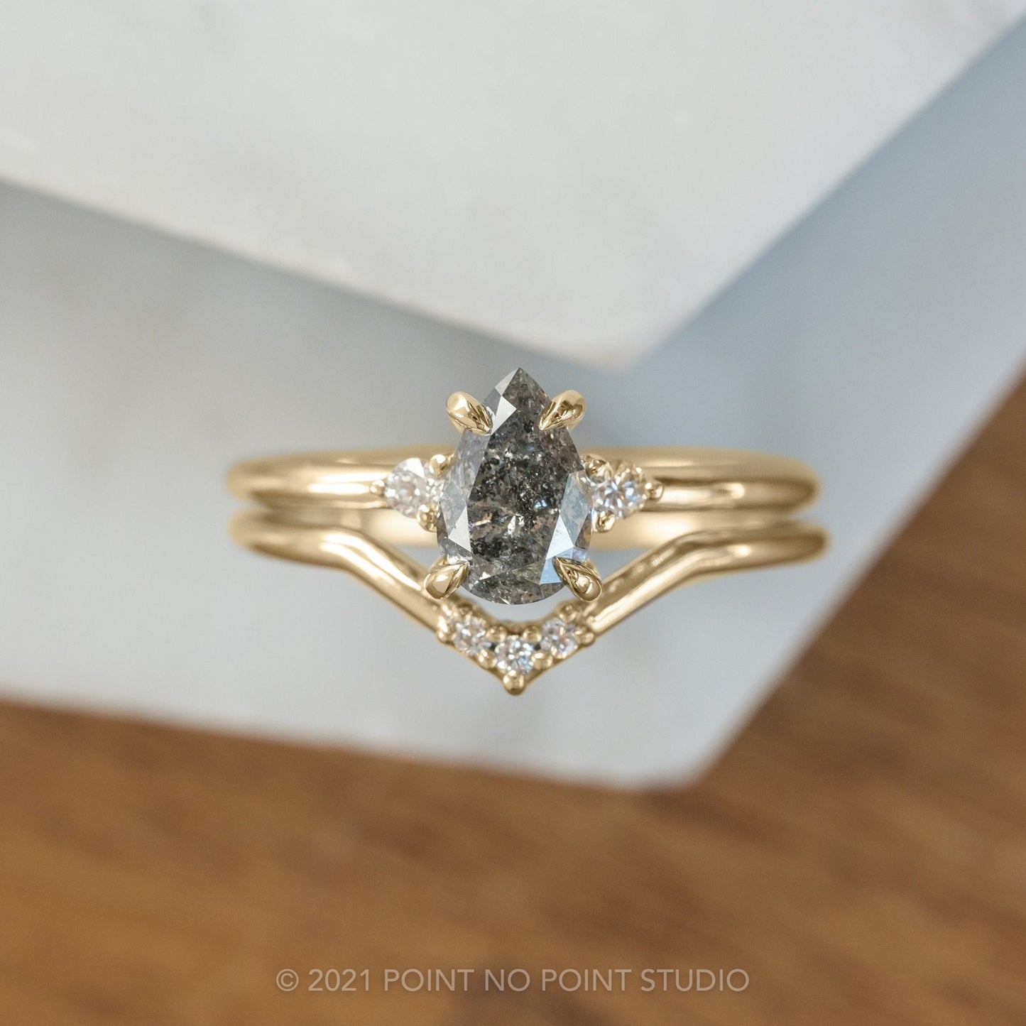 1.63 Carat Salt and Pepper Pear Diamond Engagement Ring, Zoe Setting
