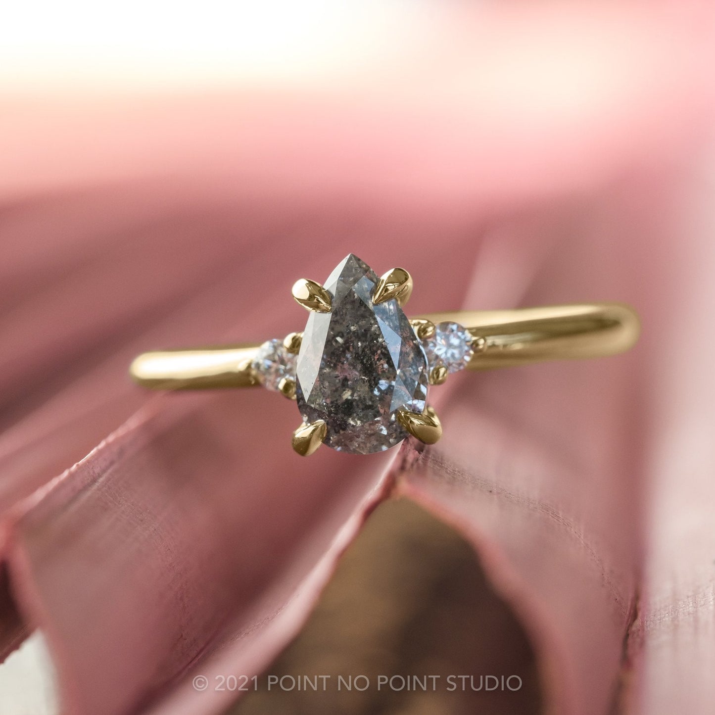 1.63 Carat Salt and Pepper Pear Diamond Engagement Ring, Zoe Setting
