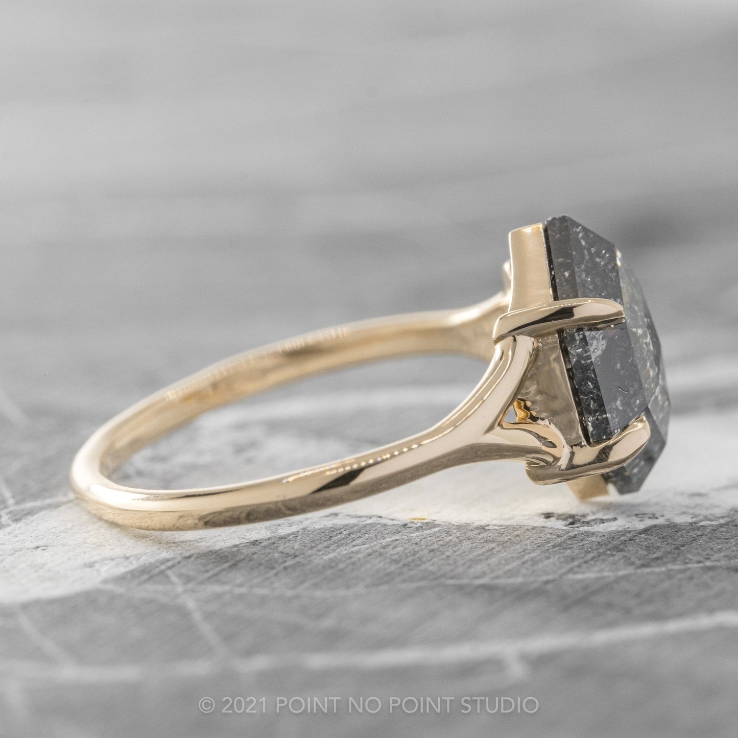 1.84 Carat Black Salt and Pepper Diamond Engagement Ring, Split Shank Jane Setting