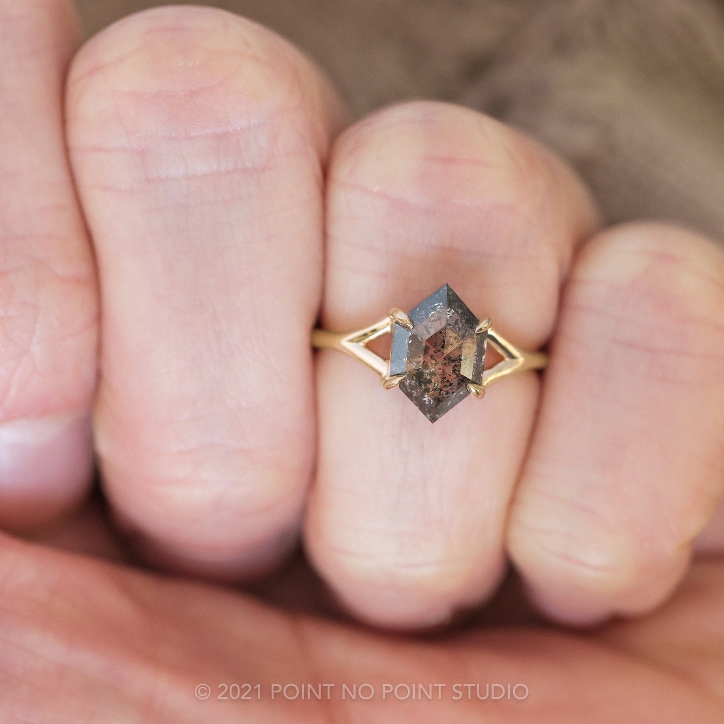 1.84 Carat Black Salt and Pepper Diamond Engagement Ring, Split Shank Jane Setting
