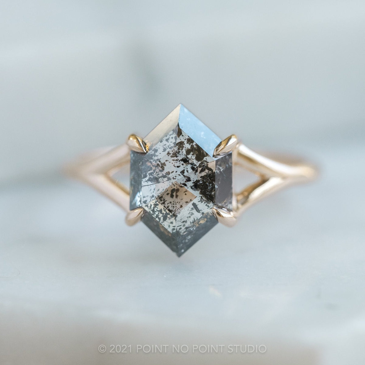 1.84 Carat Black Salt and Pepper Diamond Engagement Ring, Split Shank Jane Setting