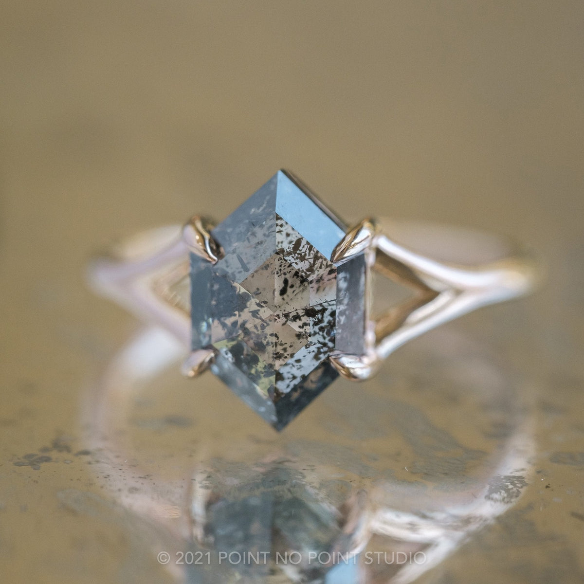 1.84 Carat Black Salt and Pepper Diamond Engagement Ring, Split Shank Jane Setting