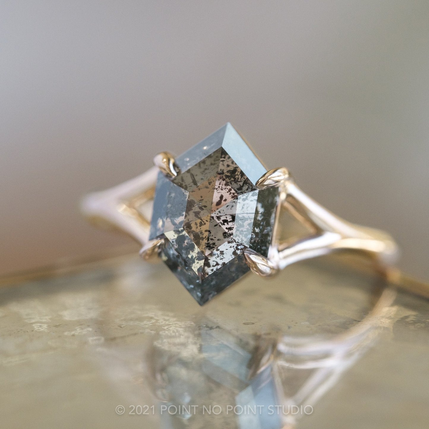 1.84 Carat Black Salt and Pepper Diamond Engagement Ring, Split Shank Jane Setting