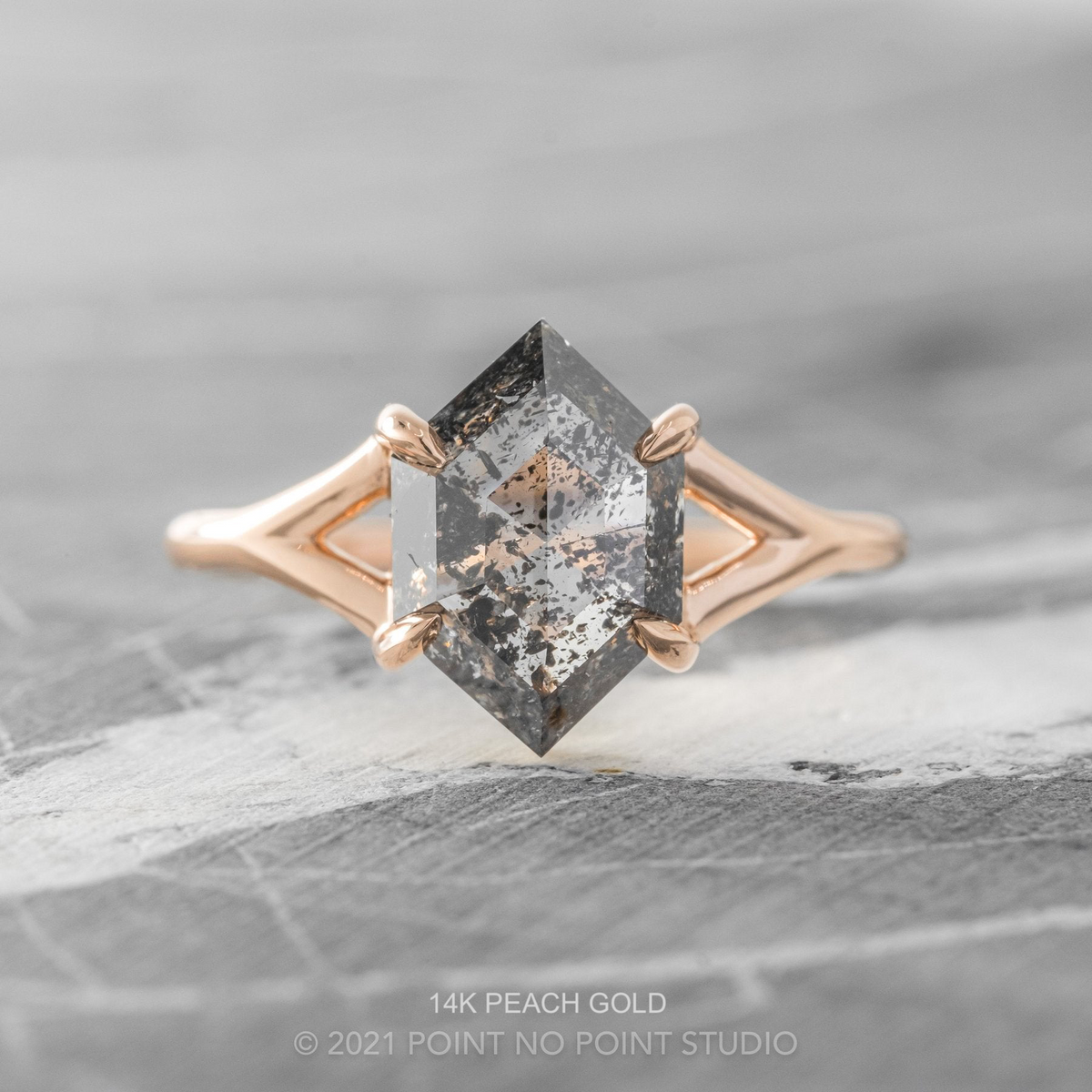 1.84 Carat Black Salt and Pepper Diamond Engagement Ring, Split Shank Jane Setting