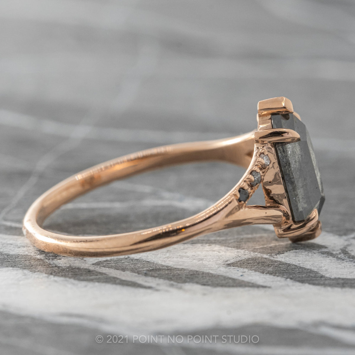 1.75 Carat Black Salt and Pepper Hexagon Diamond Engagement Ring, Ombre Sirena Setting