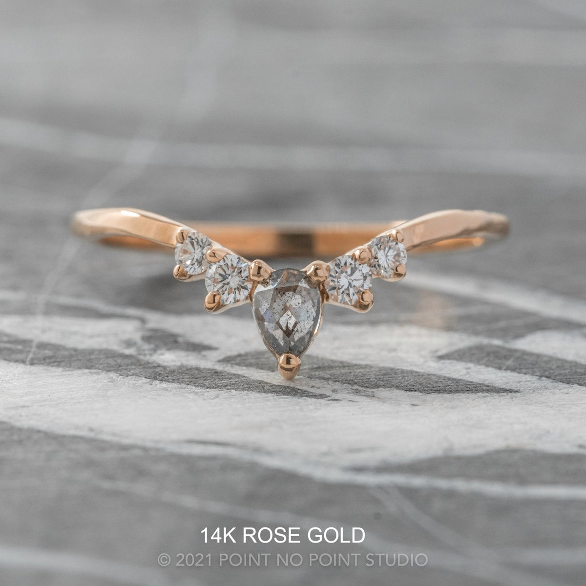 Cassie Wedding Ring, Salt and Pepper Pear, 5 Diamond, Loaf Band