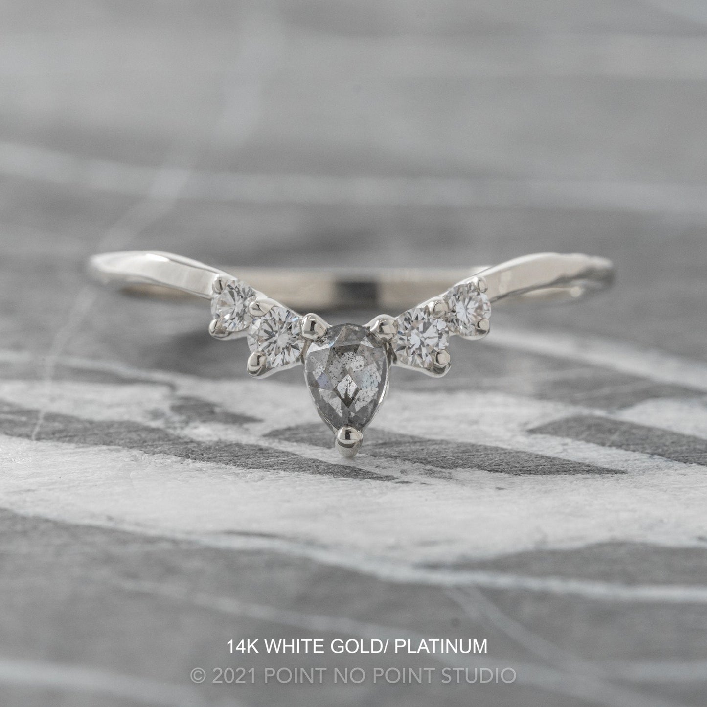 Cassie Wedding Ring, Salt and Pepper Pear, 5 Diamond, Loaf Band