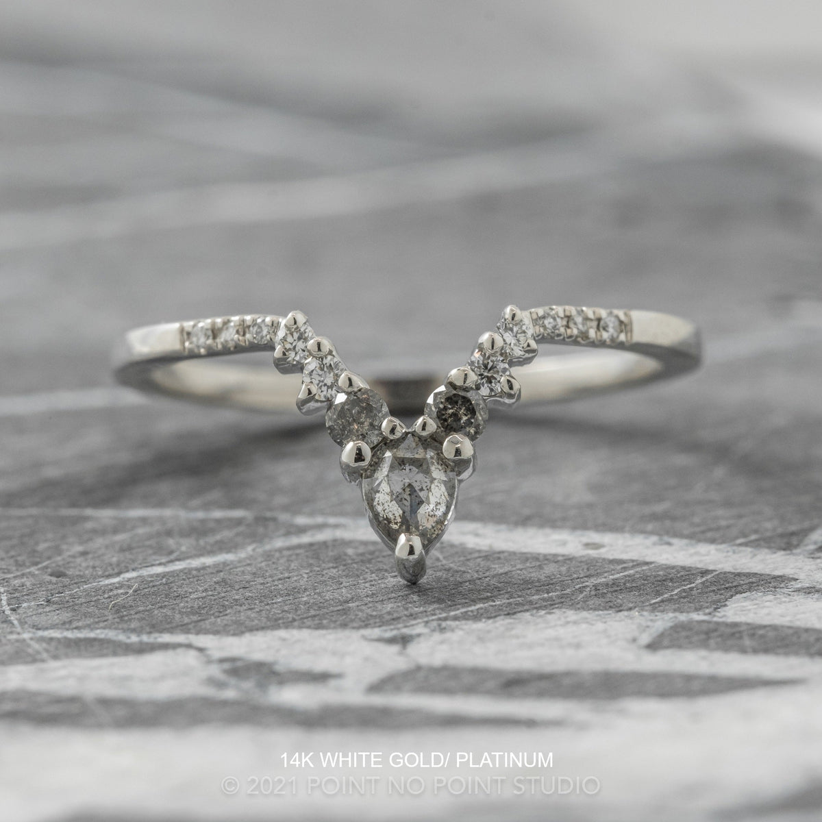 Cassiopeia Wedding Ring, 13 Salt and Pepper Pear and Round Diamonds