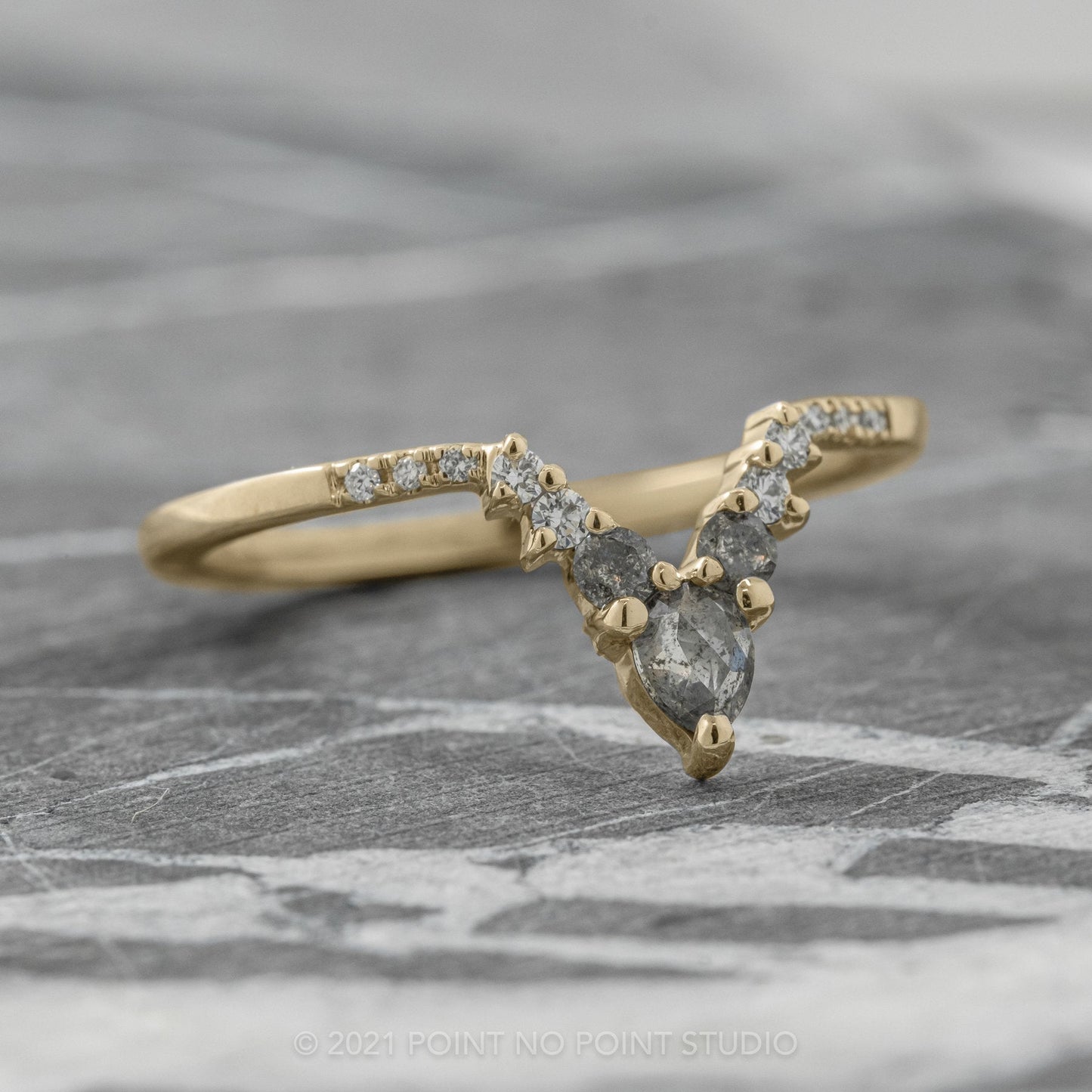 Cassiopeia Wedding Ring, 13 Salt and Pepper Pear and Round Diamonds