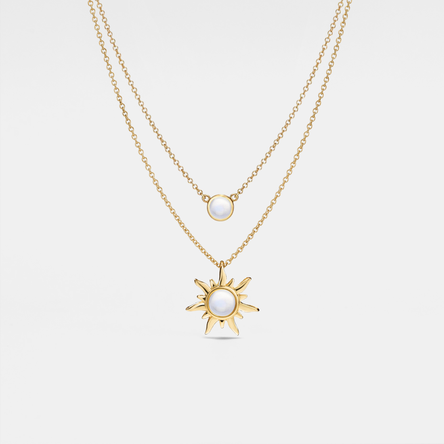 Opal Sun Moon Double Chain Necklace in 925 Sterling Silver: Gold