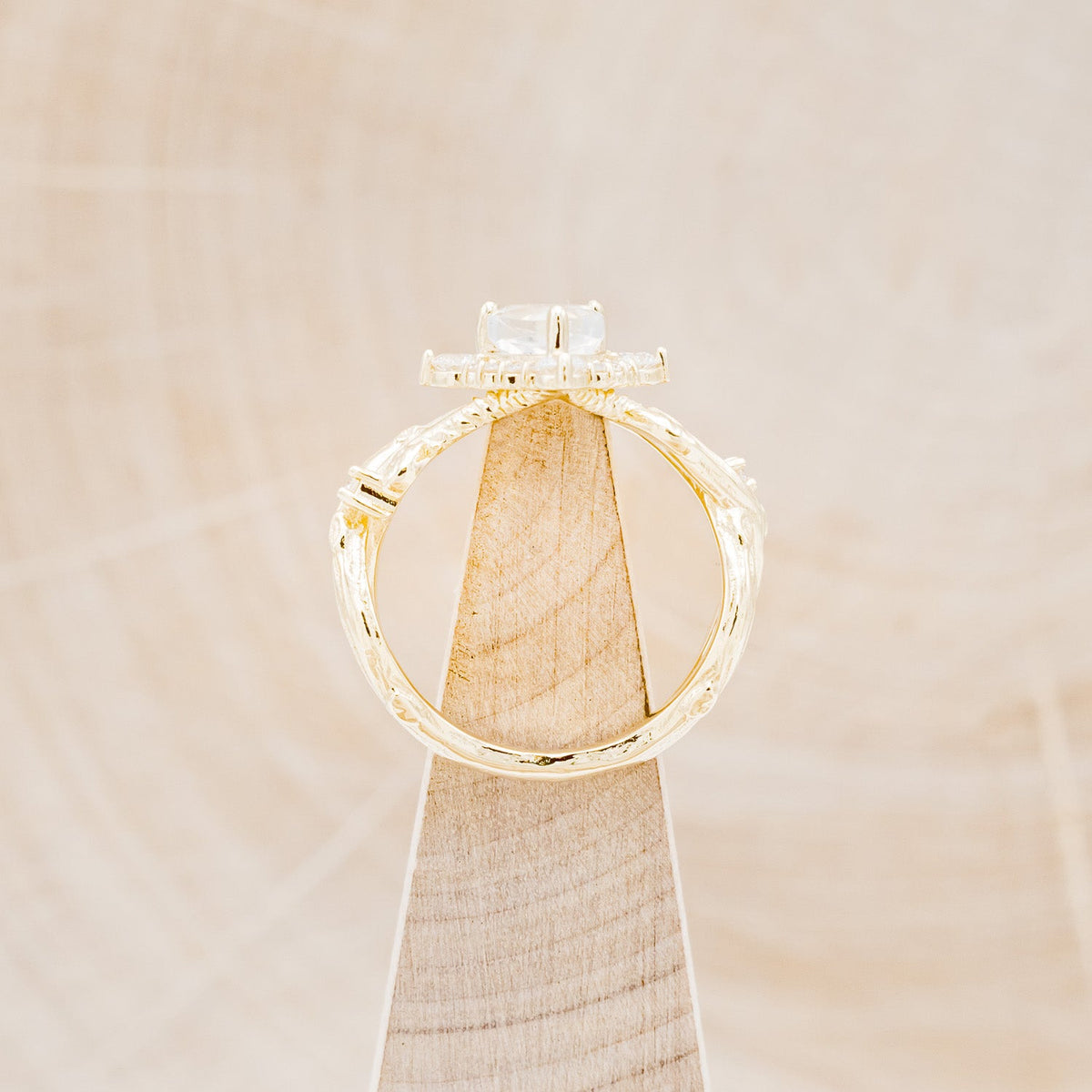 "Artemis On The Vine Divine" - Moonstone Engagement Ring With Diamond Accents & A Branch-Style Band