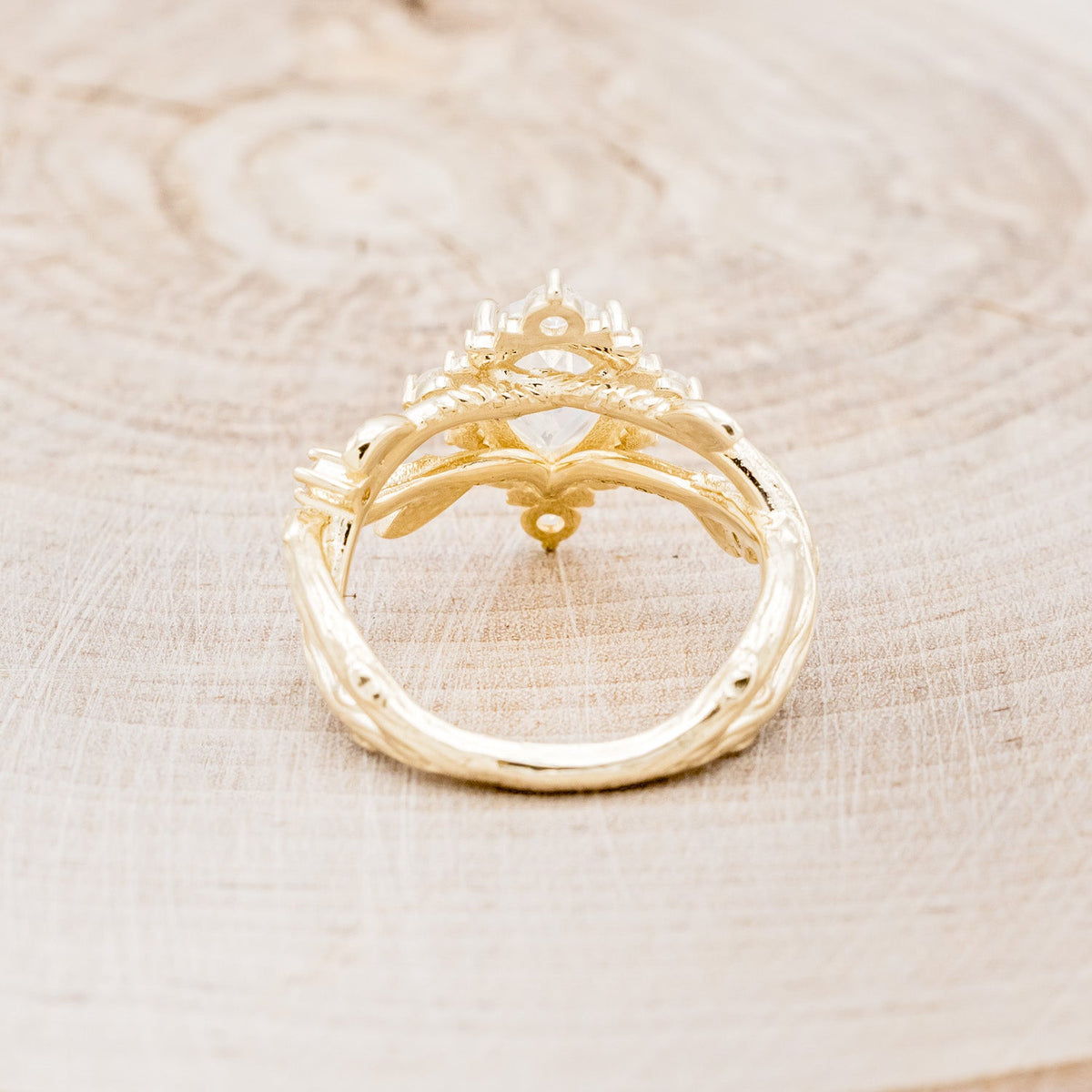 "Artemis On The Vine Divine" - Moonstone Engagement Ring With Diamond Accents & A Branch-Style Band