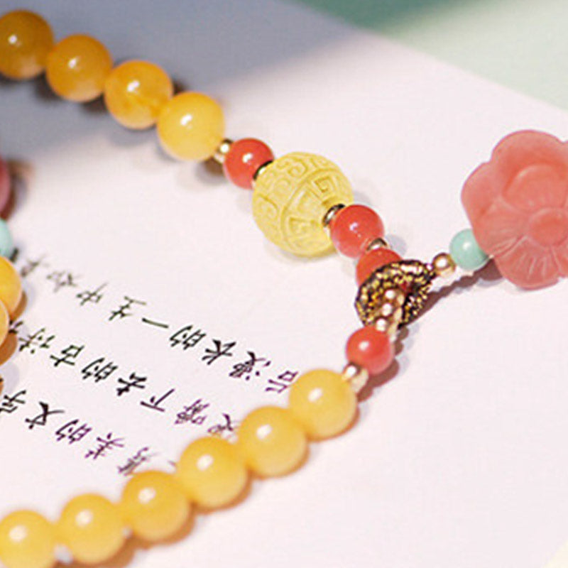 Fortune Jewel Amber Healing Balance Necklace Flower Charm Bracelet