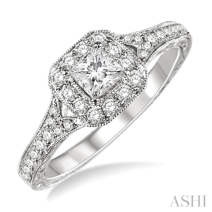 Princess Shape Halo Diamond Engagement Ring