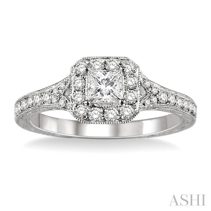 Princess Shape Halo Diamond Engagement Ring