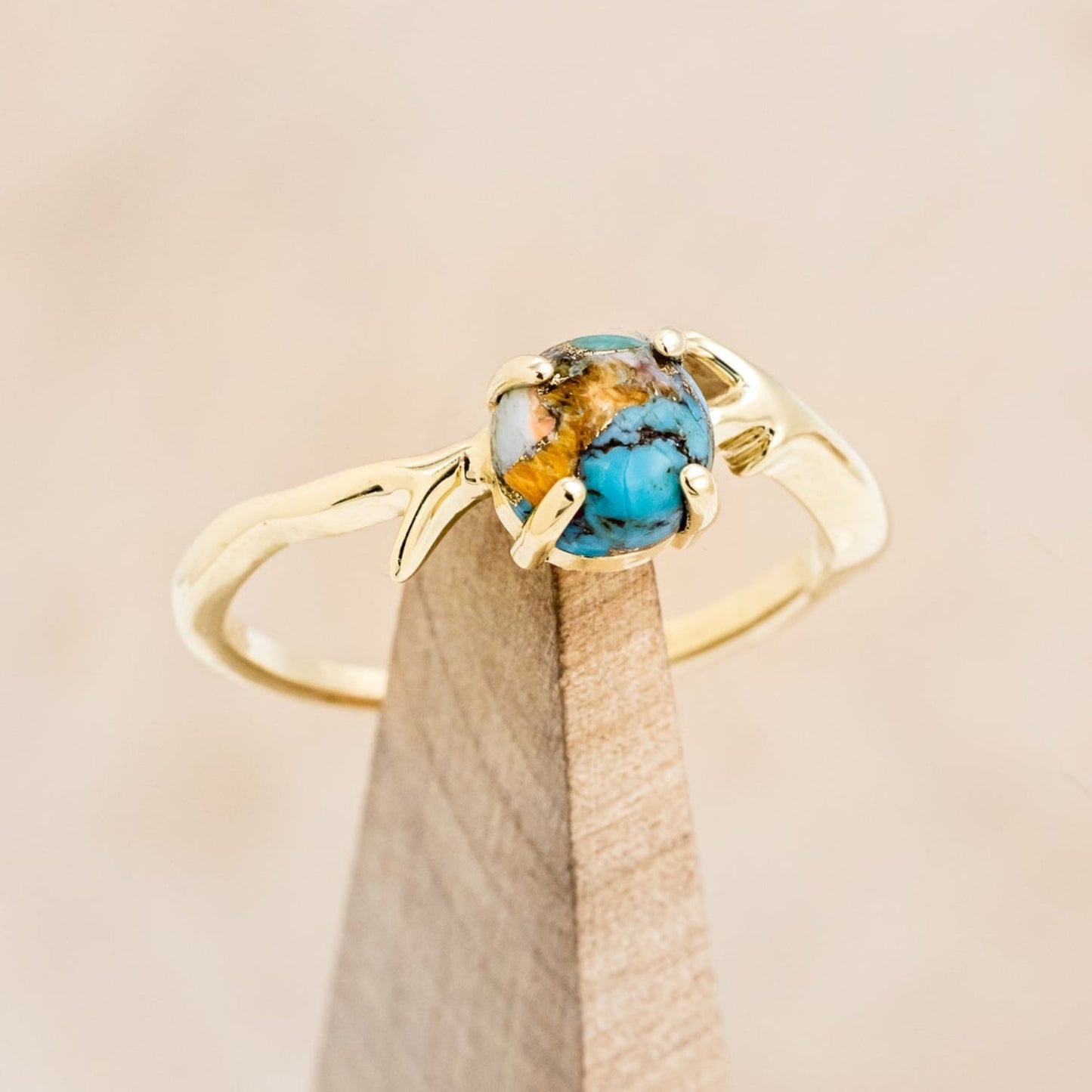 "Artemis" - Spiny Turquoise Engagement Ring With An Antler-Style Stacking Band