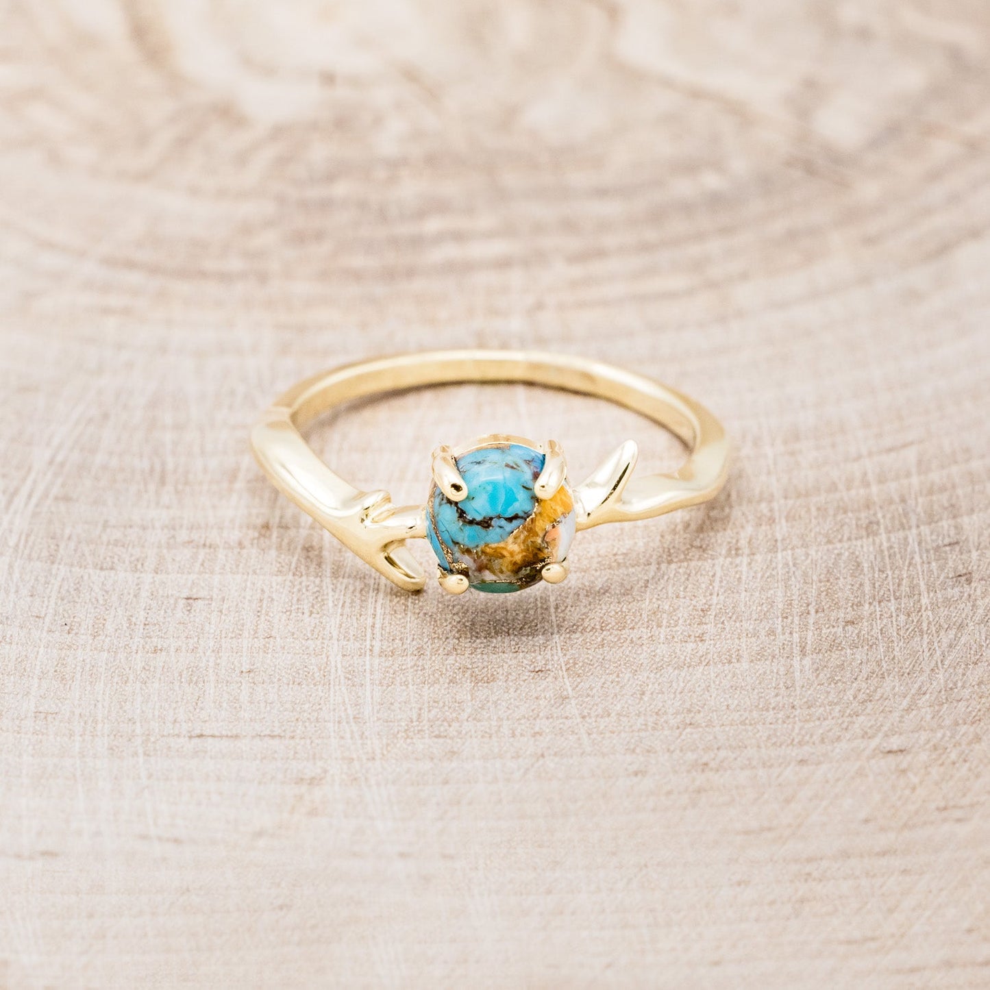 "Artemis" - Spiny Turquoise Engagement Ring With An Antler-Style Stacking Band