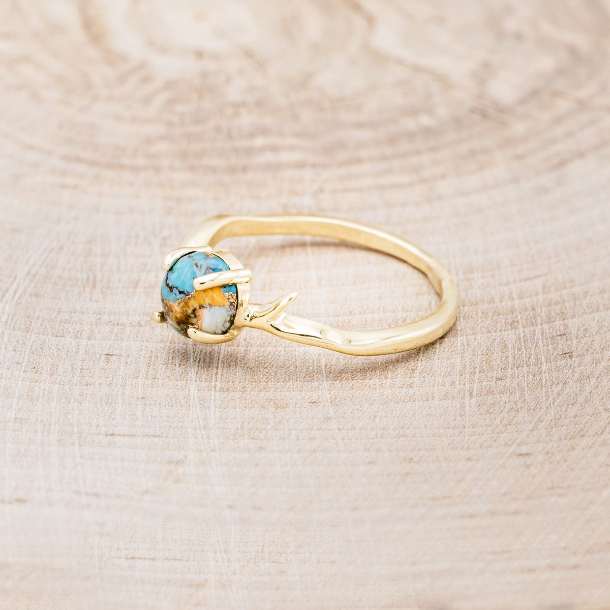 "Artemis" - Spiny Turquoise Engagement Ring With An Antler-Style Stacking Band