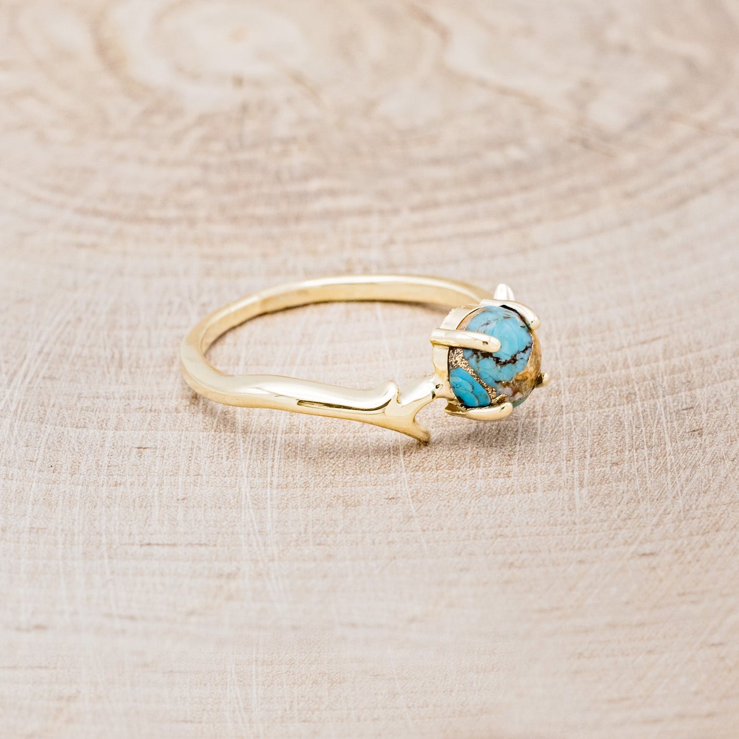 "Artemis" - Spiny Turquoise Engagement Ring With An Antler-Style Stacking Band