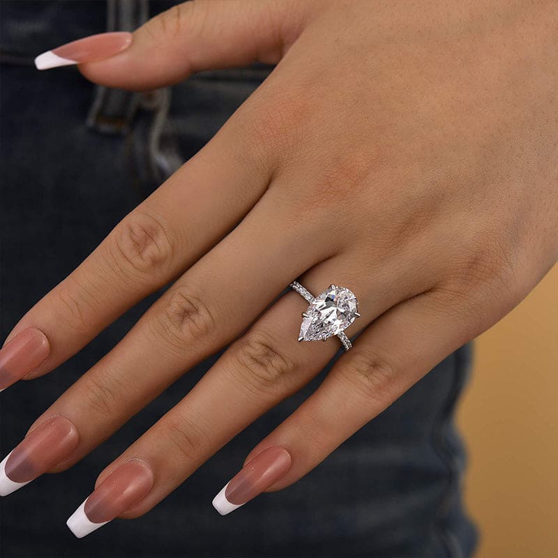 Hidden Halo Pear Cut 4.5ct Engagement Ring In Sterling Silver