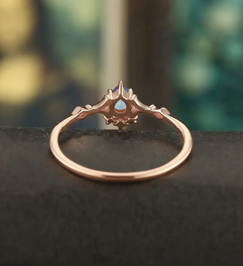 Lab Alexandrite Engagement Ring Pear Shaped Solid Gild Ring Vintage Wedding Ring Bridal Promise Women Ring