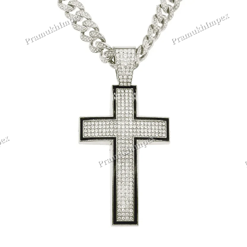 Handmade Moissanite Studded hip Hop Cross Silver Pendant
