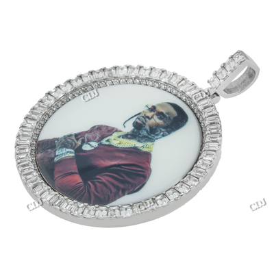 Memory Photo Round Moissanite Silver Diamond Pendant