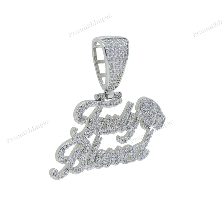 Iced Moissanite Sterling Silver Truly Blessed Letter Pendant