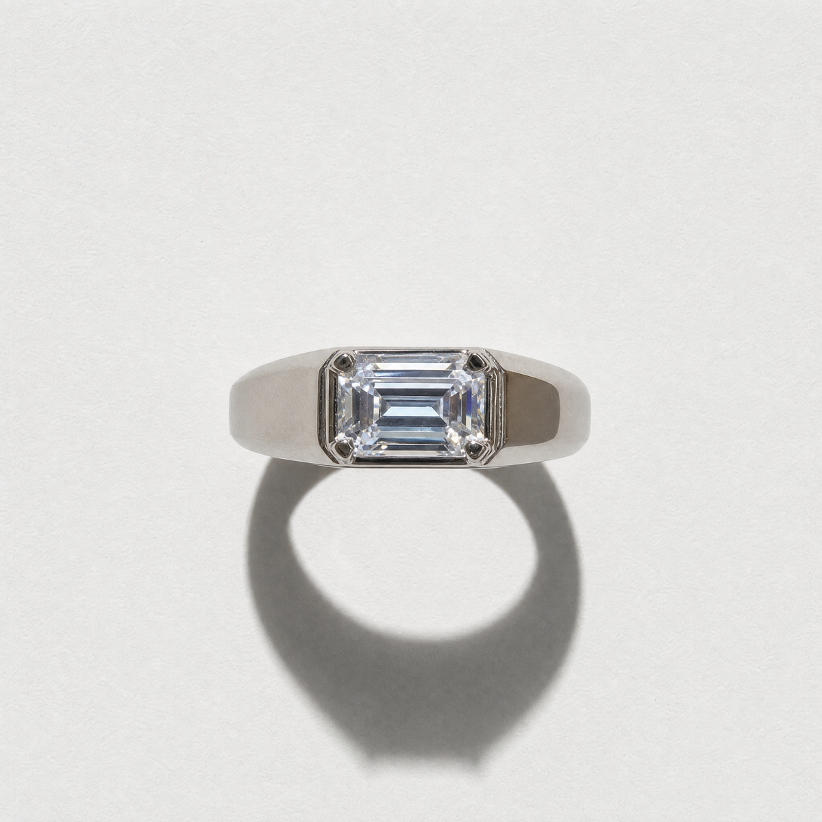 Beveled Edge Men's Wedding Band | 1.75 CT Emerald Cut Diamond