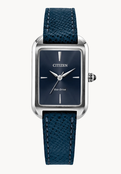 Lady's Stainless Steel Citizen Eco-Drive "Dress Classic" with Midnight Blue Rectangular Dial