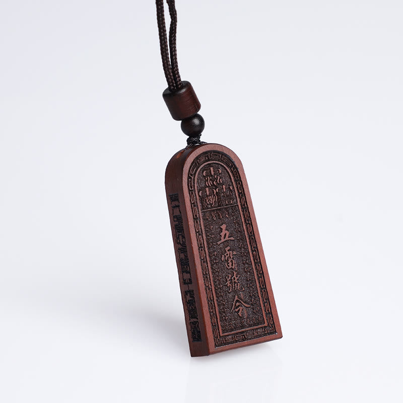 Fortune Jewel Lightning Struck Jujube Wood Taoist Five Thunder Order Luck Protection Necklace Pendant