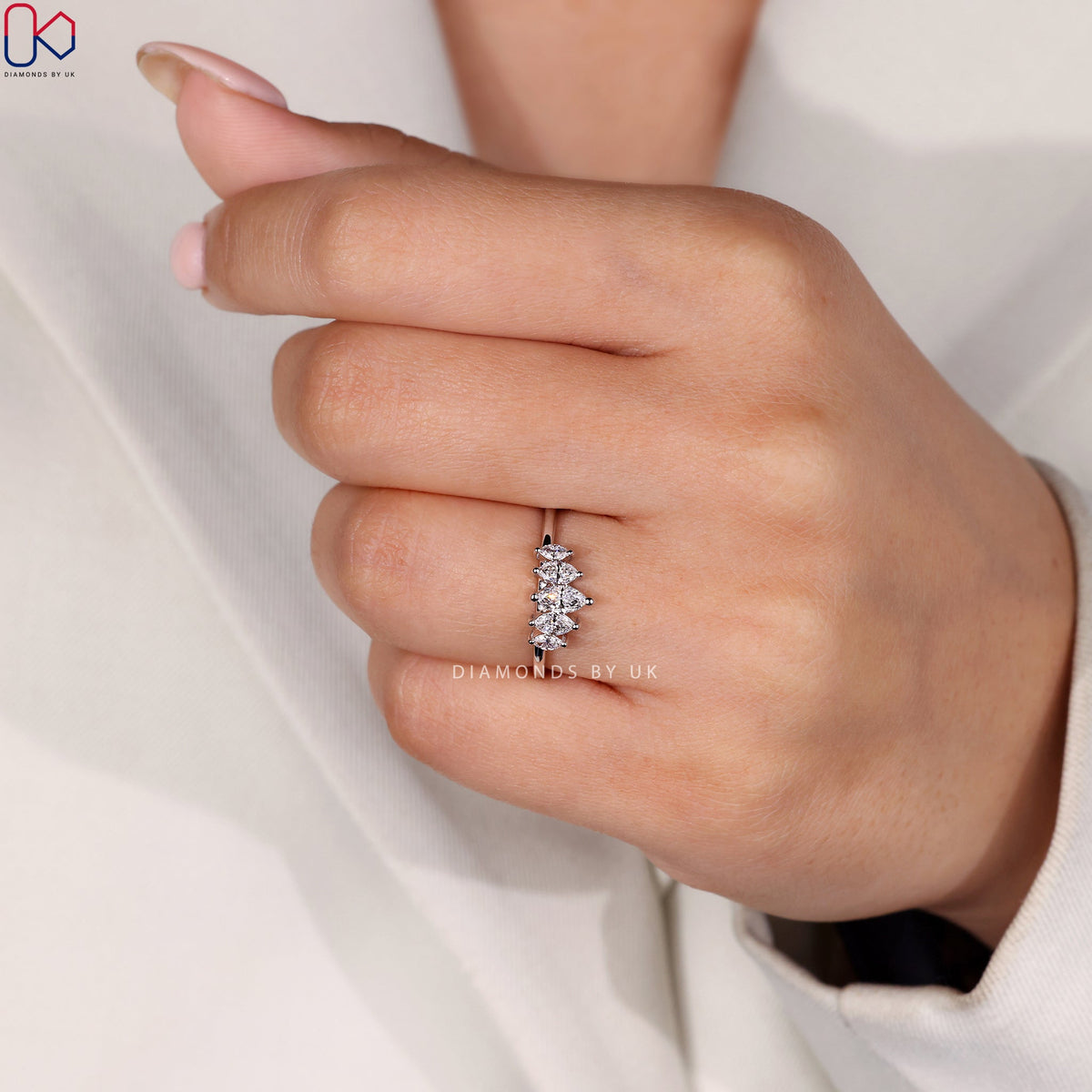 5 Stone Marquise Diamond Wedding Band