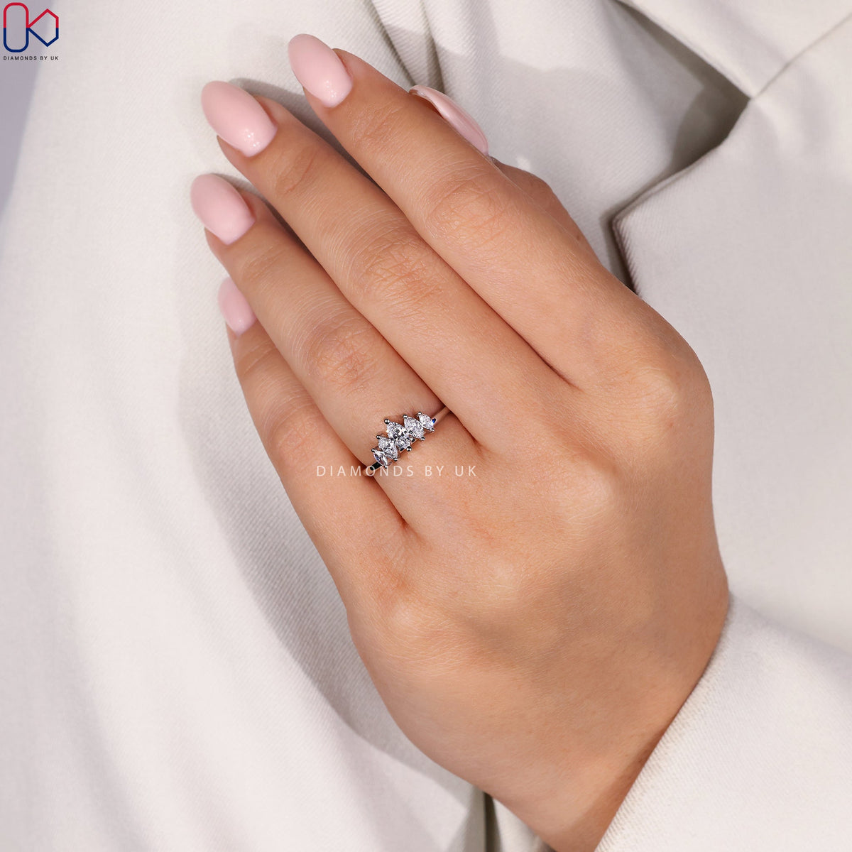 5 Stone Marquise Diamond Wedding Band