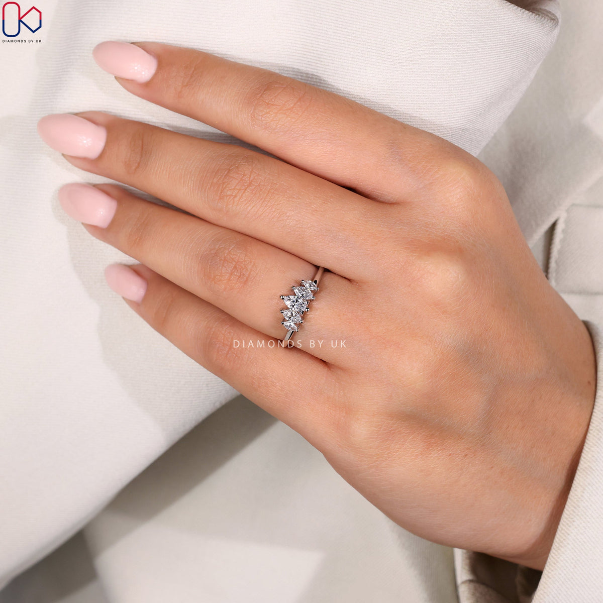 5 Stone Marquise Diamond Wedding Band