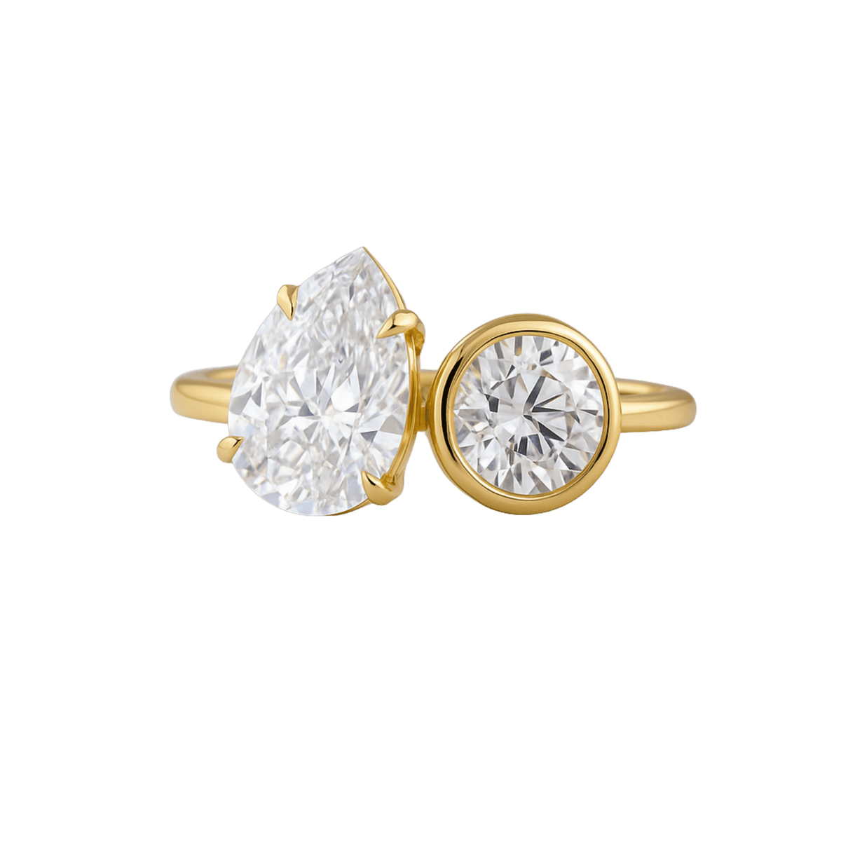 2.20 Carat Pear & Bezel Set Round Toi Et Moi Art Deco Engagement Ring