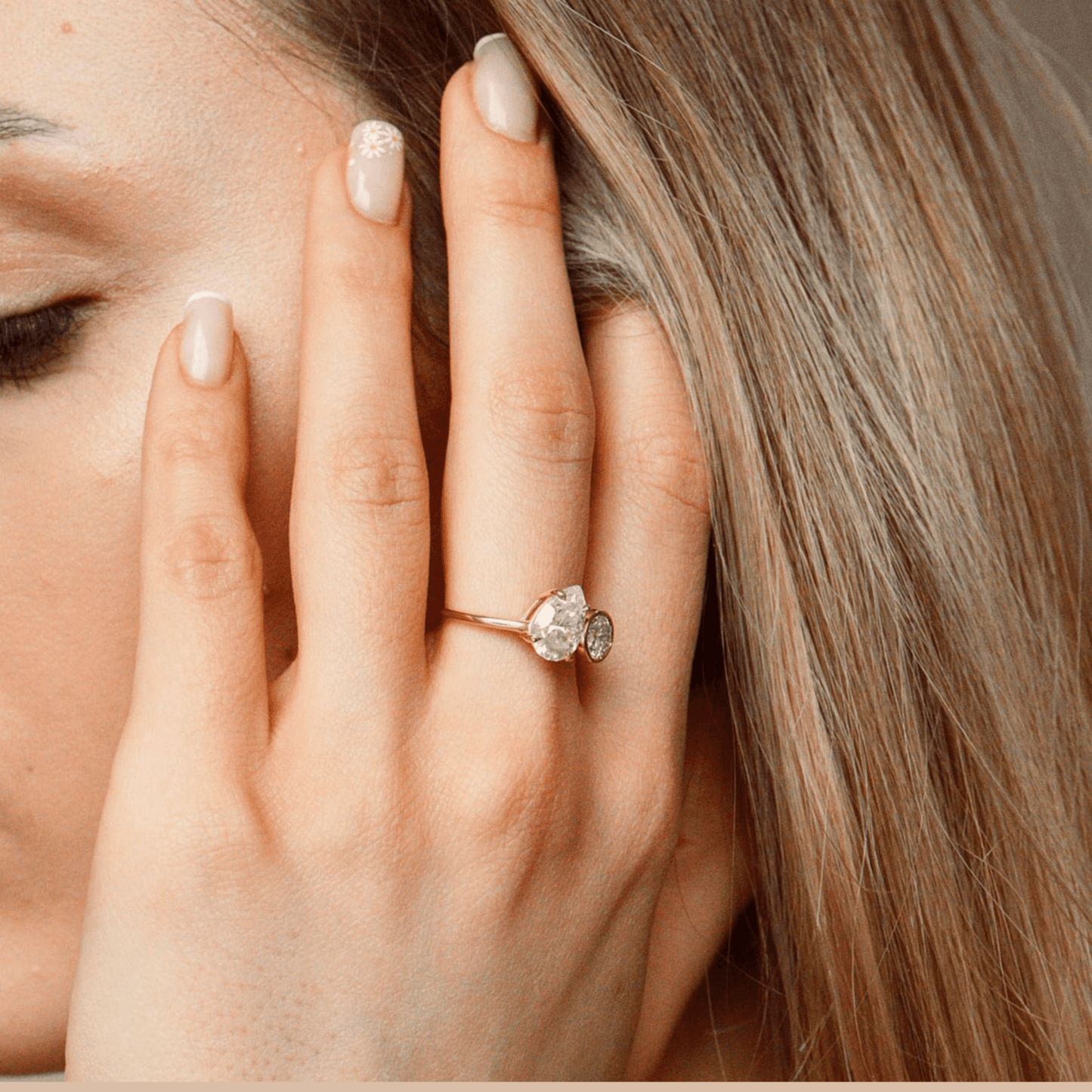 2.20 Carat Pear & Bezel Set Round Toi Et Moi Art Deco Engagement Ring