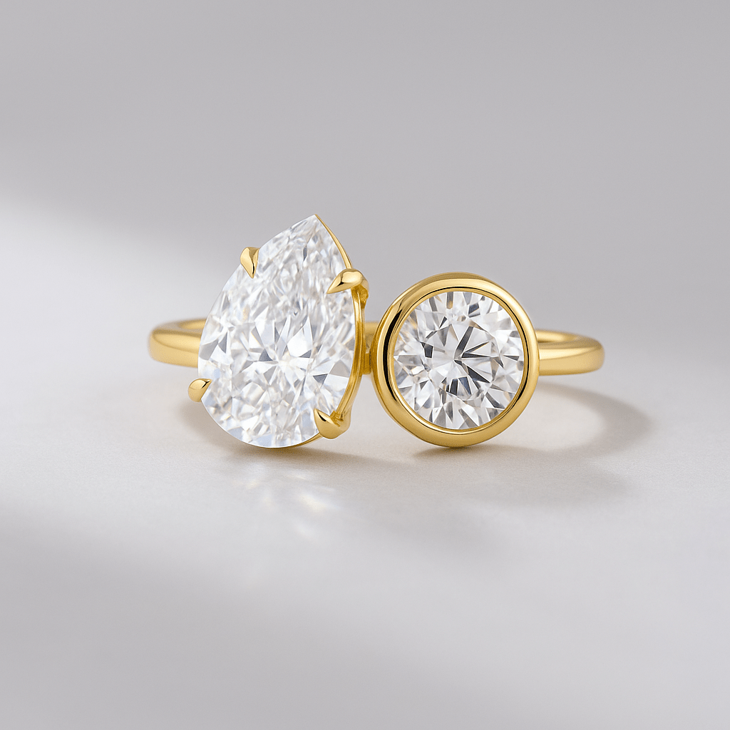 2.20 Carat Pear & Bezel Set Round Toi Et Moi Art Deco Engagement Ring