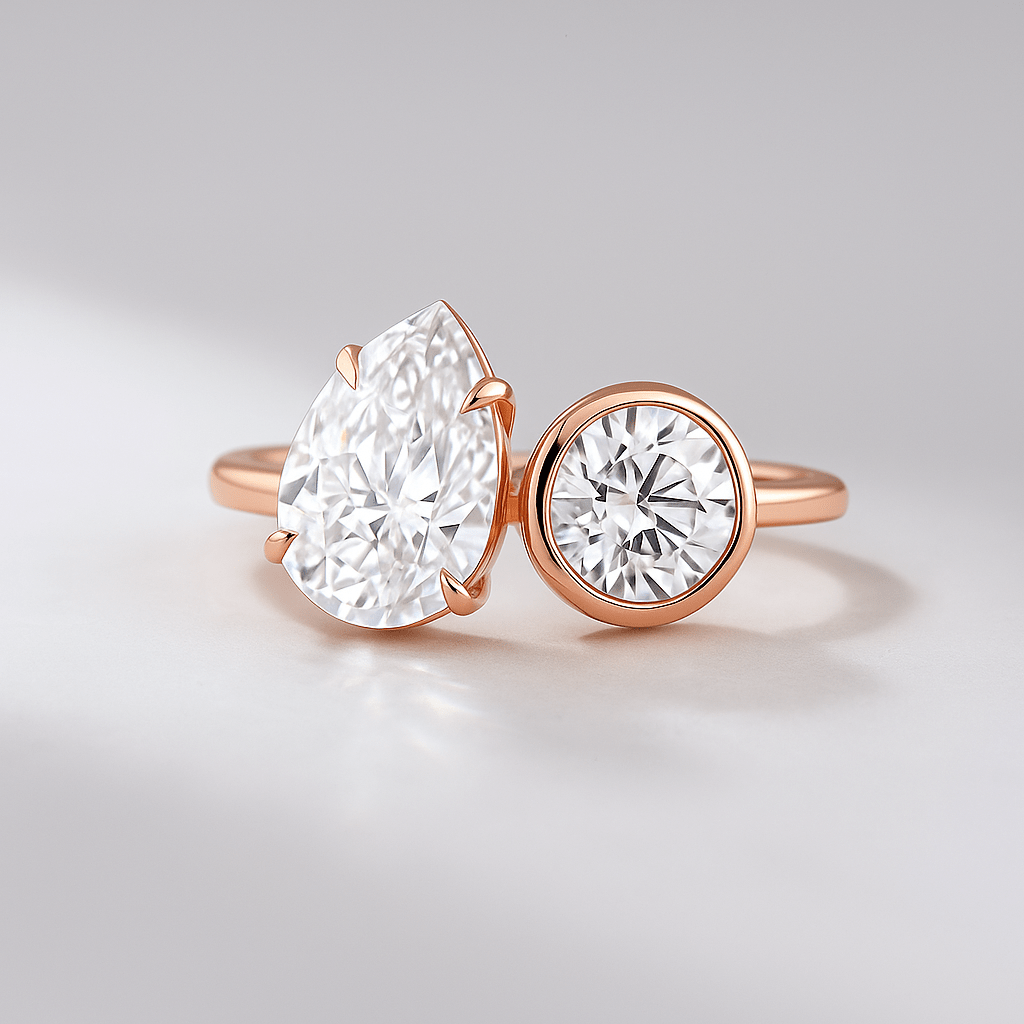 2.20 Carat Pear & Bezel Set Round Toi Et Moi Art Deco Engagement Ring